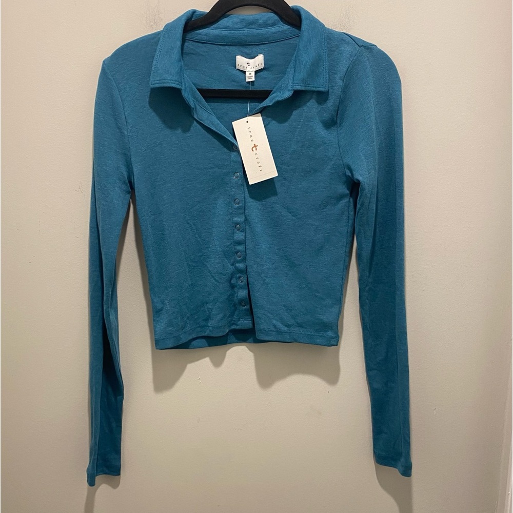 True Craft The Tee Shop Teal Long Sleeve Button-Up Top Size M NWT